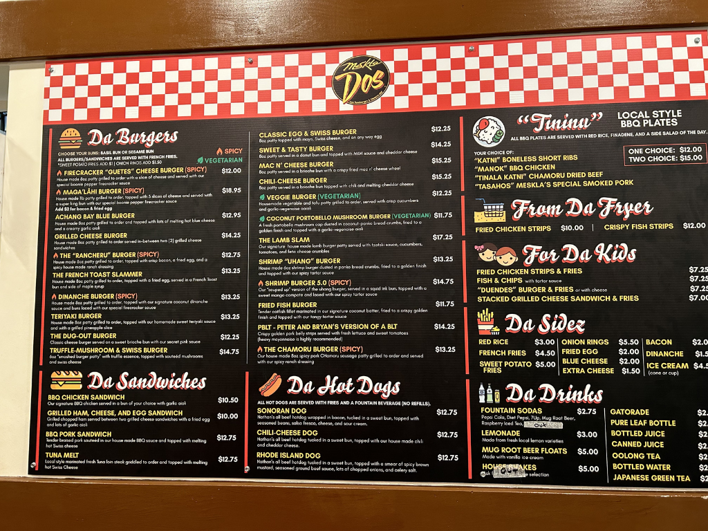 メスクラドスのメニュー表