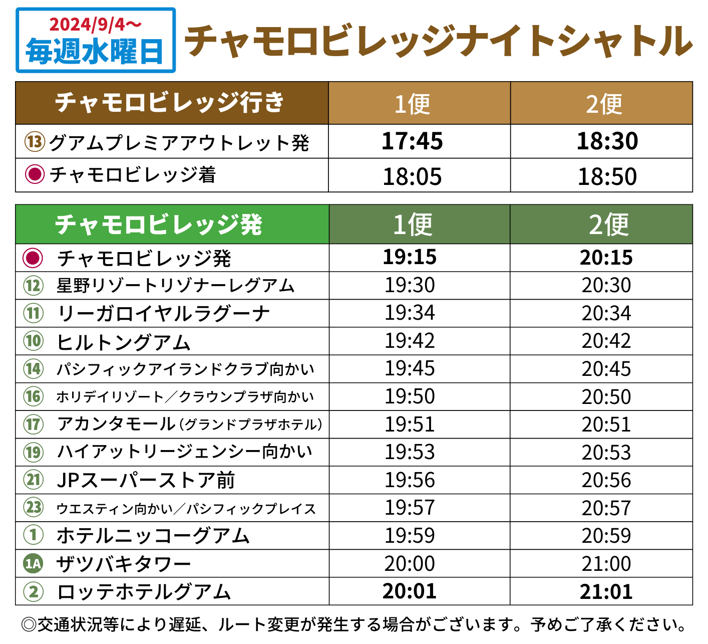 チャモロビジッジナイトシャトル時刻表